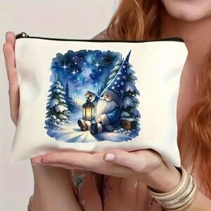 Christmas Gnome Holiday Lightweight Zippered Cosmetic Makeup Bag Double Sided